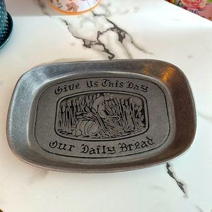 Vintage Wilton Armetale Pewter Bread Tray Give Us This Day Our Daily Bread